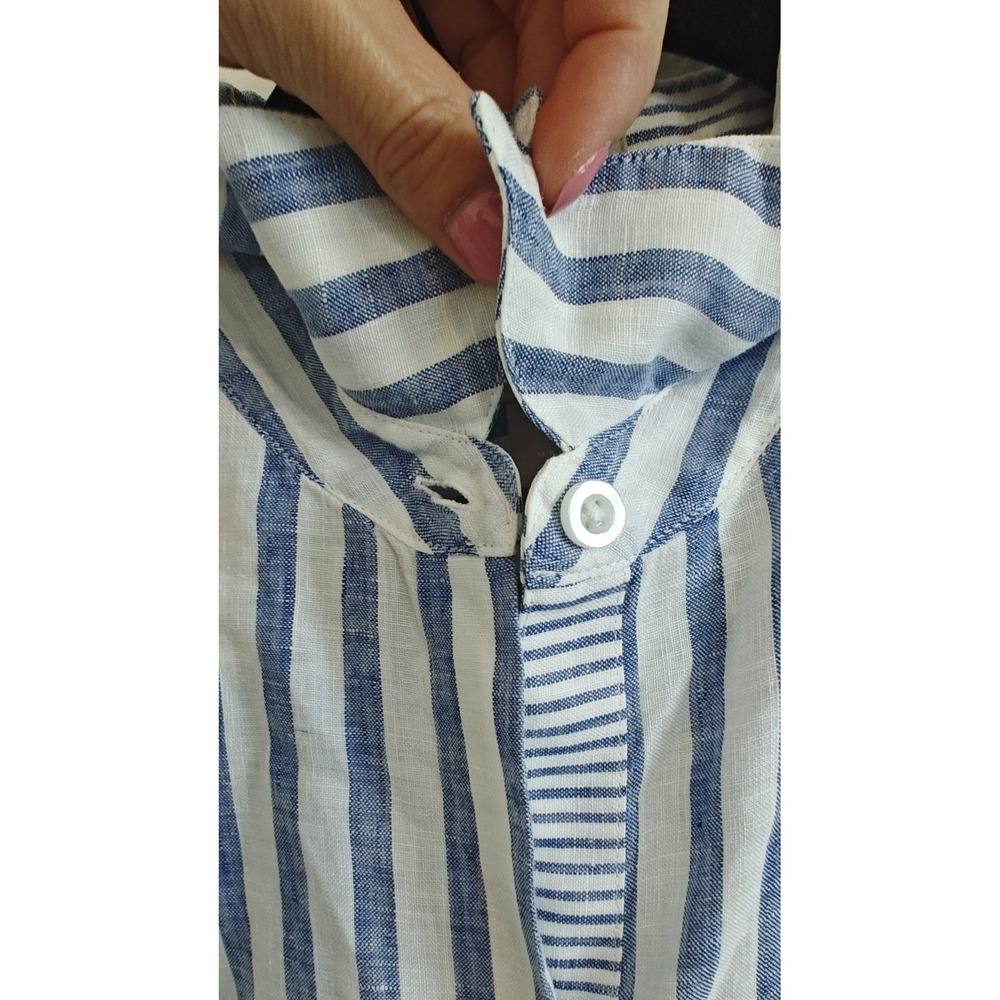 Women Size tag 1.5 US‎ 10 Chico's Blue White Striped Linen Button Down Shirt - Picture 13 of 16